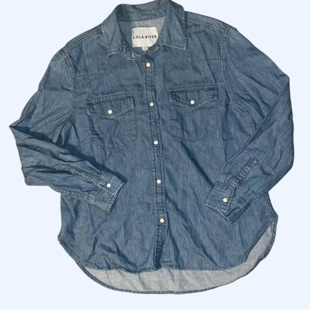 Lola River Women’s Pearl Snap Denim Button-Down Shirt